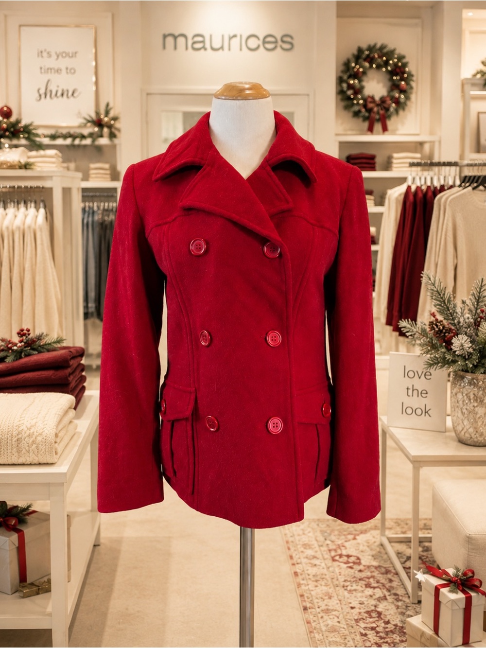 Maurices Bright Red Double-Breasted Peacoat